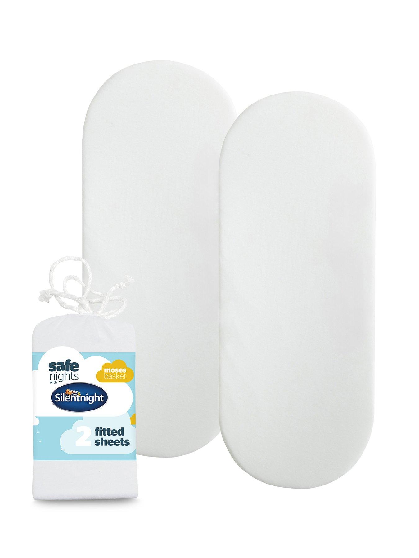 Silentnight Safe Nights 2 x Pack 100% Cotton Moses Basket Fitted Sheets - 74cm x 28cm (White)