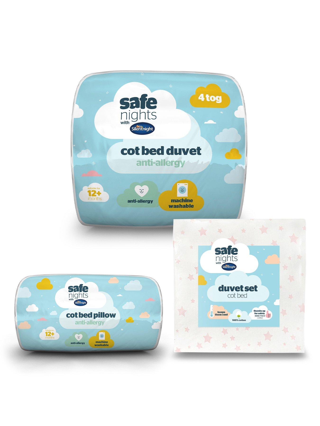  image of silentnight-safe-nights-anti-allergy-cot-bed-bedding-bundle-pillow-4-tog-duvet-and-duvet-cover-set-pink-stars