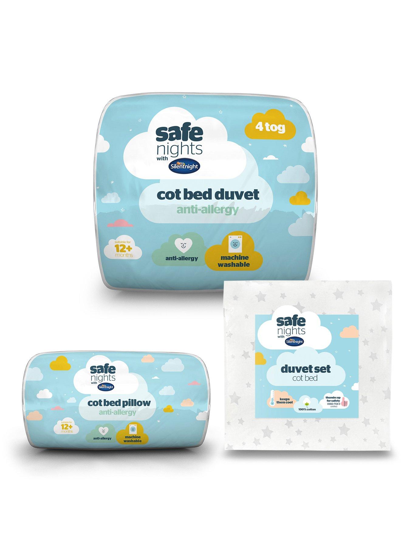 undefined Safe Nights Anti Allergy Cot Bed Bedding Bundle - Pillow, 4 Tog Duvet and Duvet Cover Set (Grey Stars)