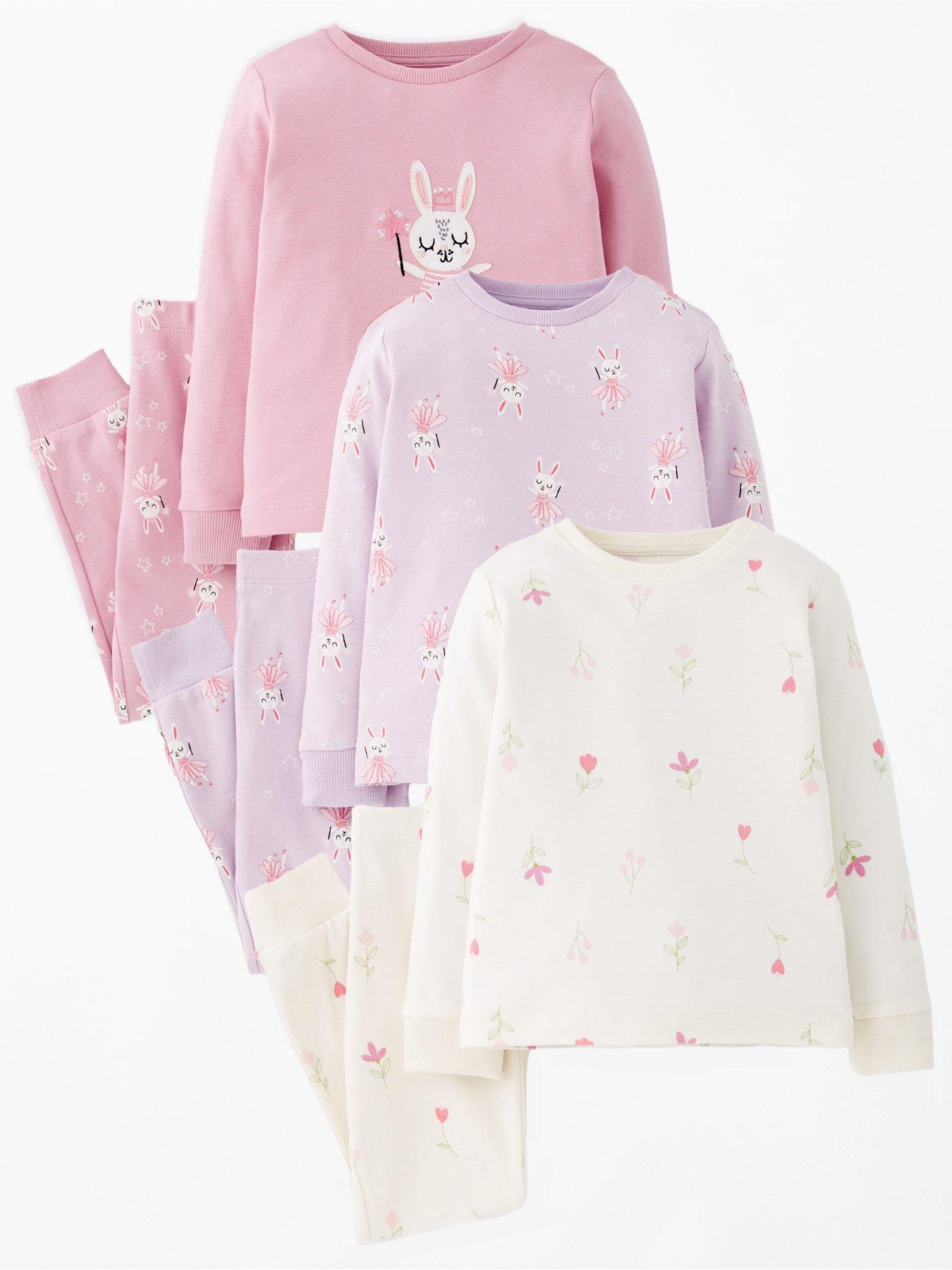 The Very Collection Girls 3 Pack Bunny Print Long Sleeve Pyjamas - Multi