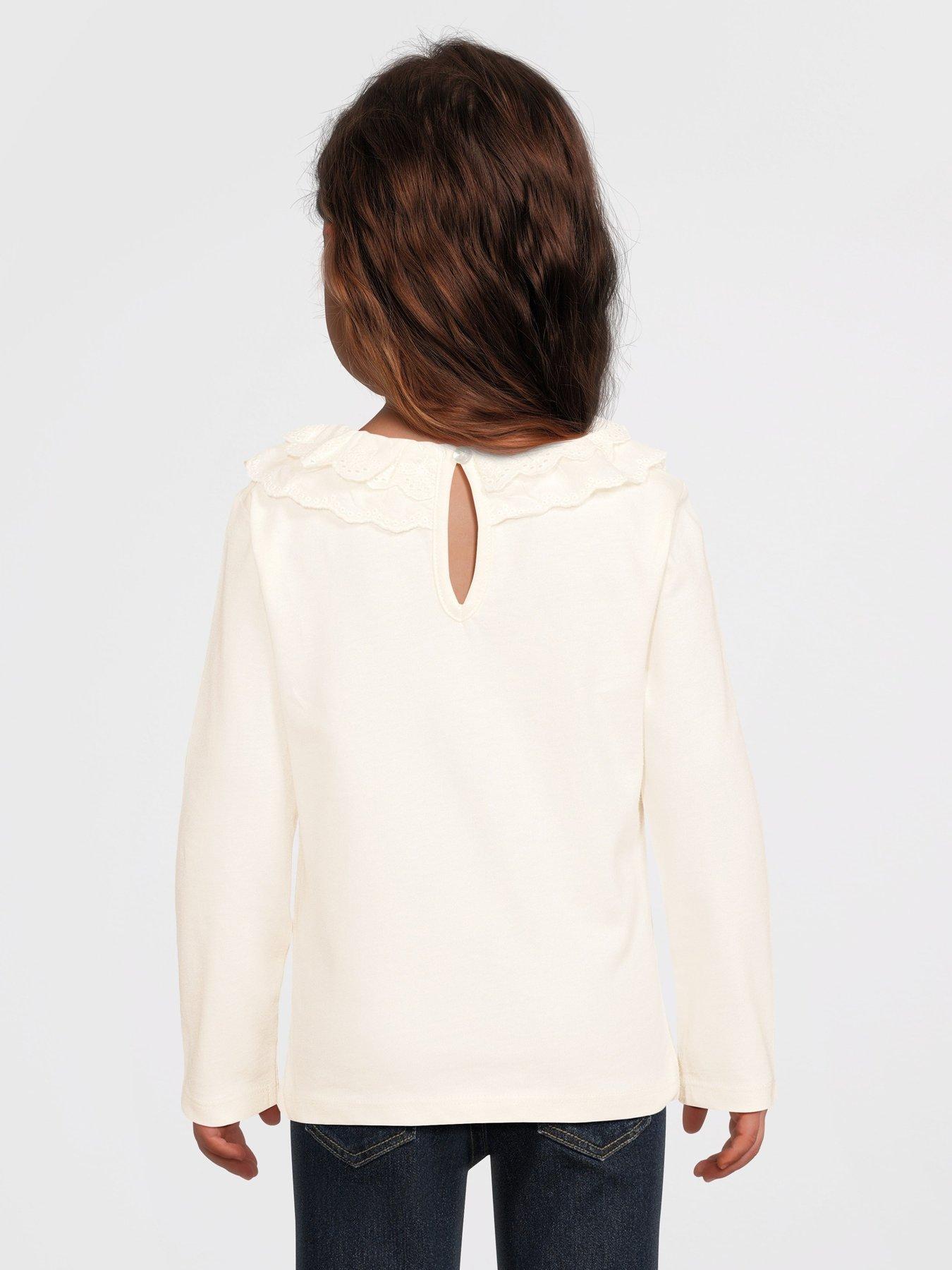 Image 2 of 5 of Mini V by Very Girls Cotton Long Sleeve Top with Broiderie Scallop Neck - Pink