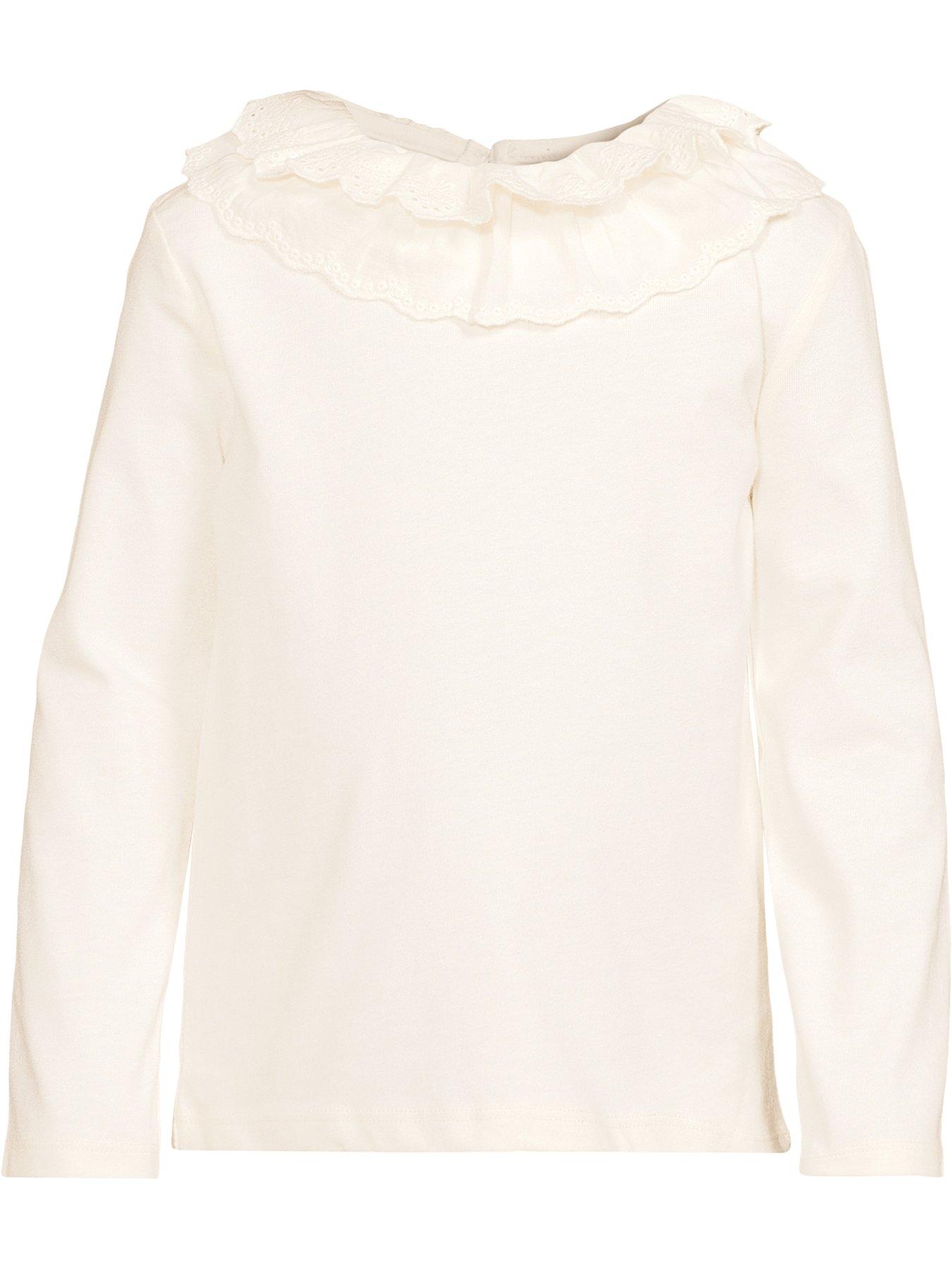 Image 5 of 5 of Mini V by Very Girls Cotton Long Sleeve Top with Broiderie Scallop Neck - Pink