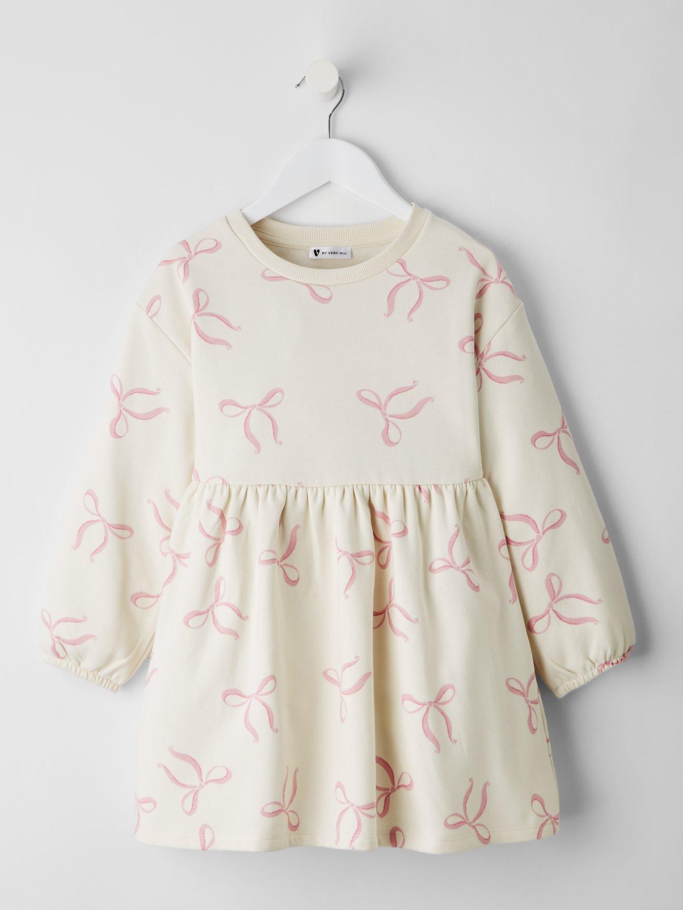  image of mini-v-by-very-girls-bow-print-sweat-peplum-hem-dress-multi