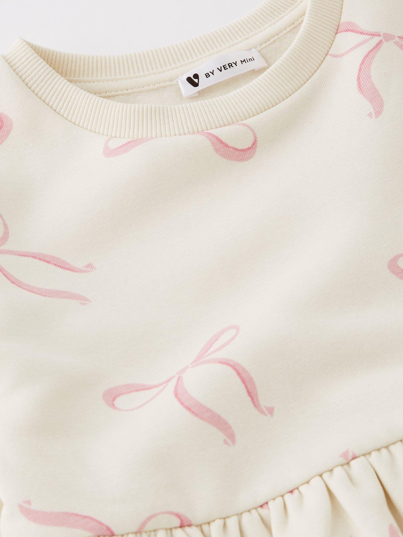  image of mini-v-by-very-girls-bow-print-sweat-peplum-hem-dress-multi