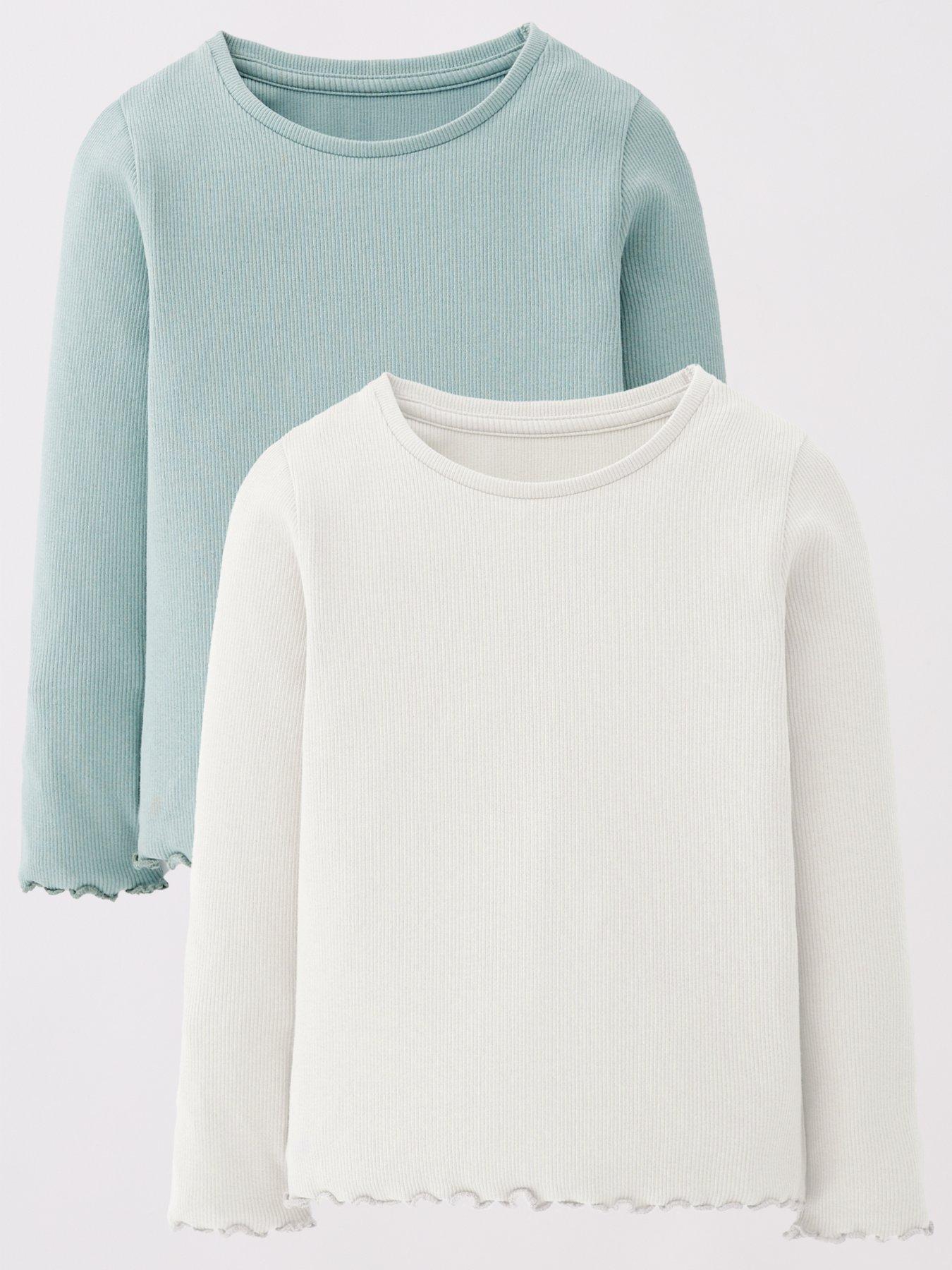 The Very Collection Girls 2 Pack Rib Long Sleeve Top - White/Sage