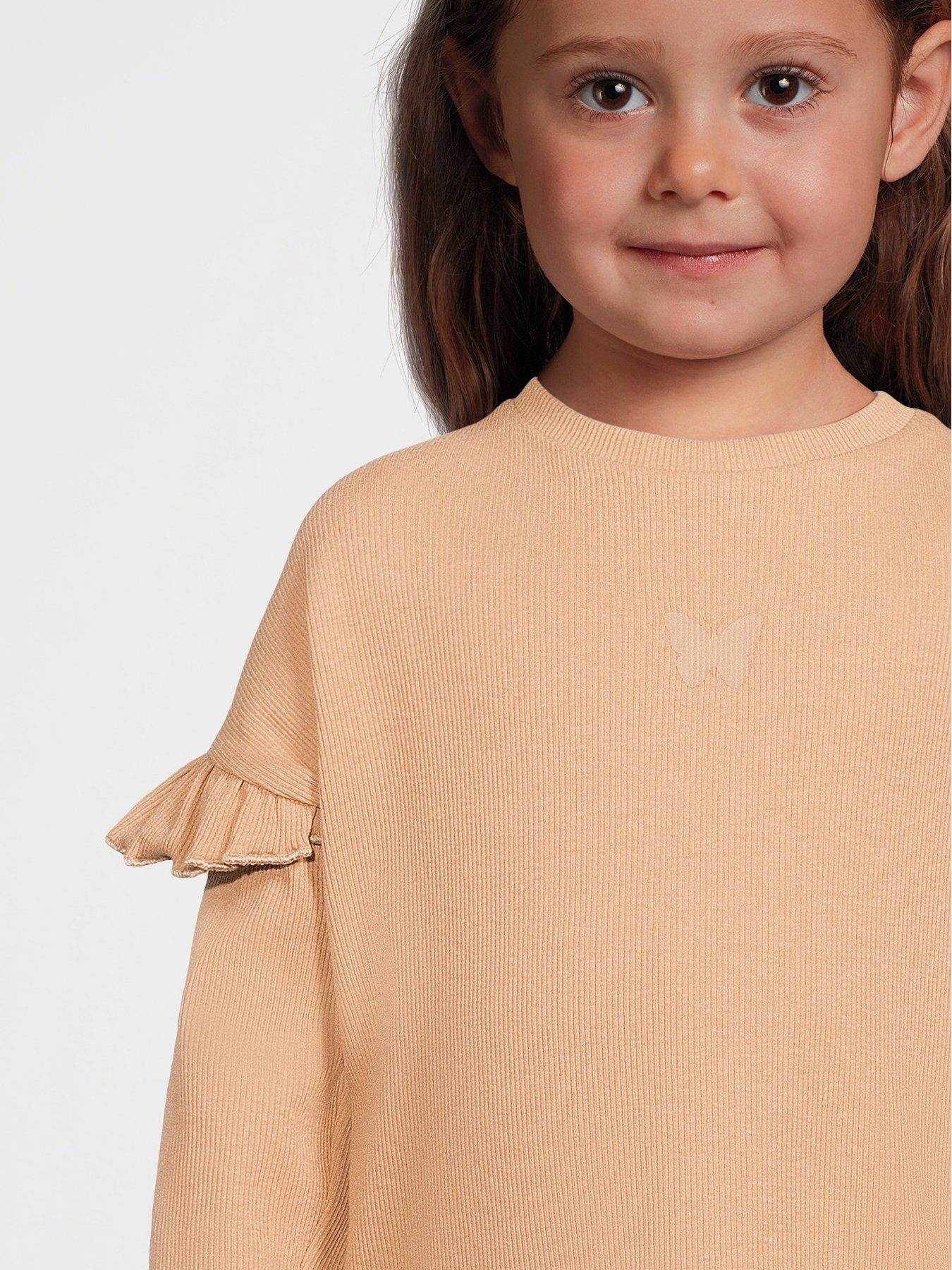 Mini V by Very Girls Frill Sleeve Rib Long Sleeve Top and Flare Legging ...