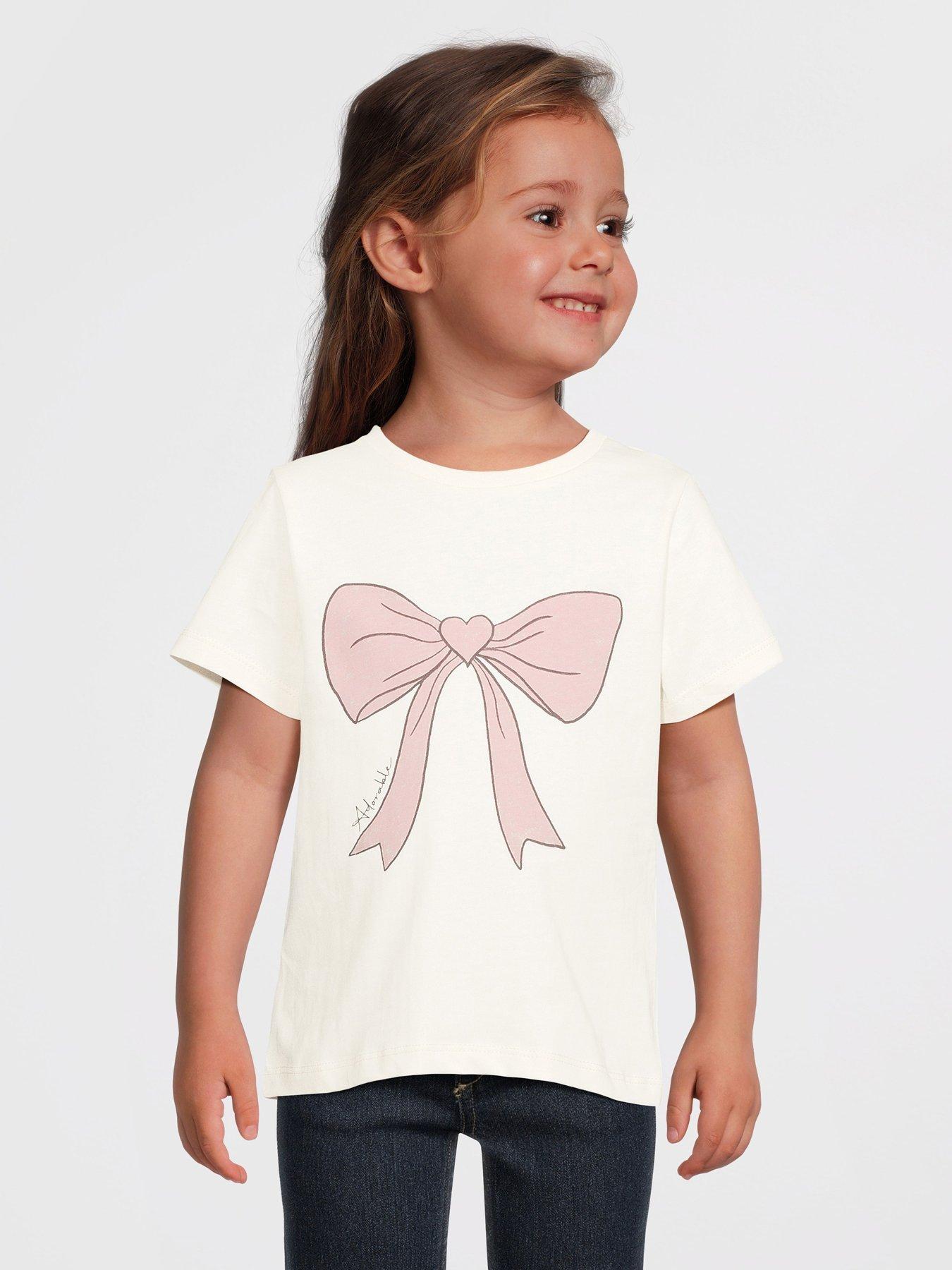 Mini V by Very Girls Short Sleeve Bow T-Shirt - Cream