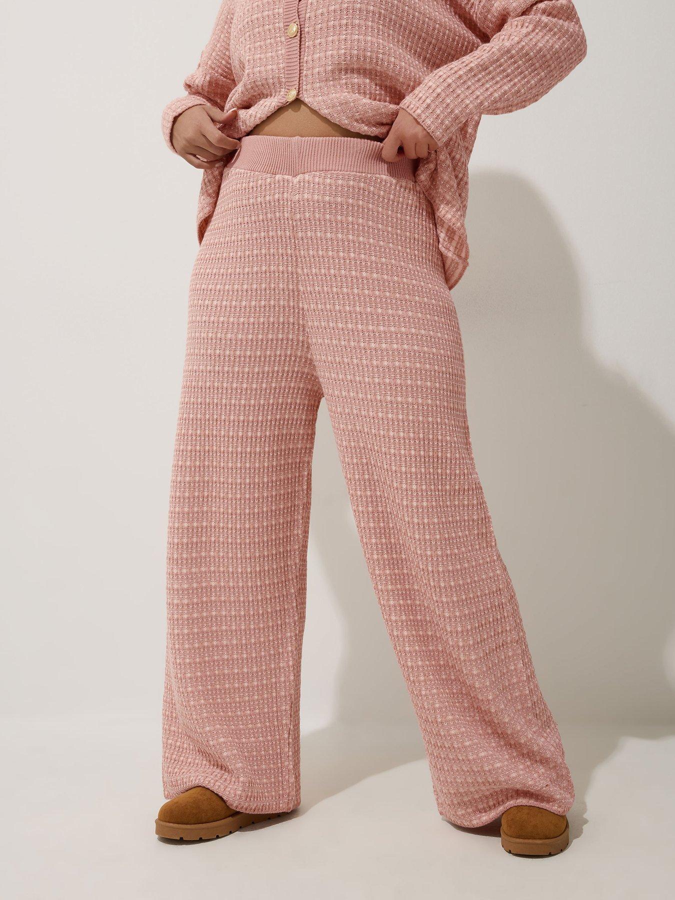 undefined Curve Boucle Wide Leg Trouser - Pink