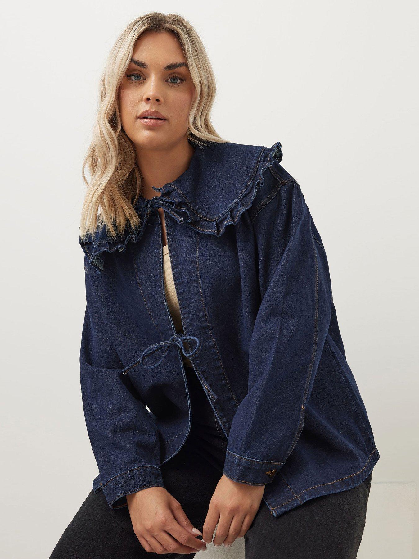 undefined Curve Frilled Collar Shacket - Blue