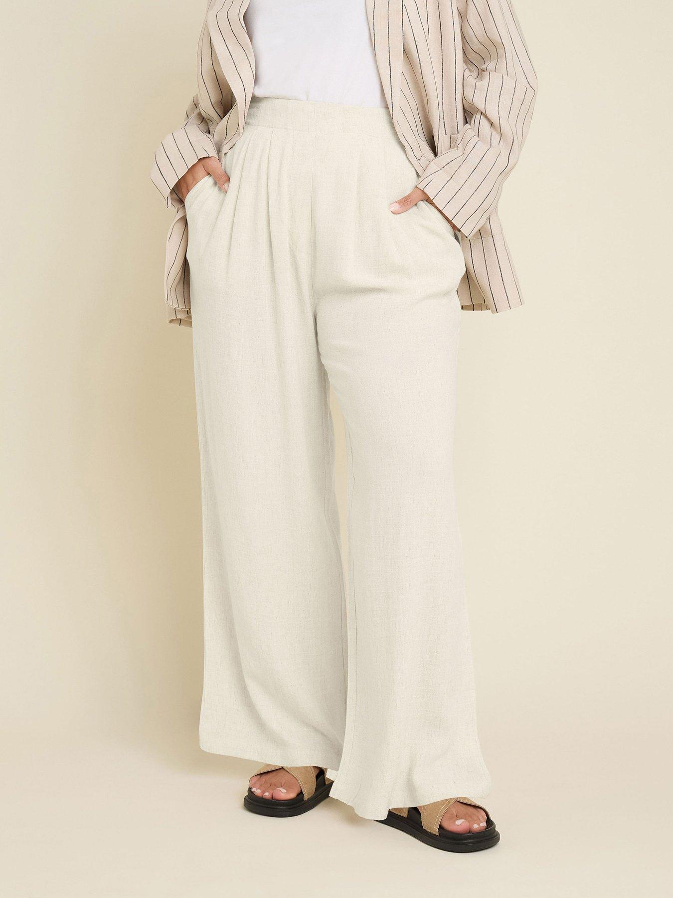 undefined Curve Darted Waist Linen Trousers - Natural