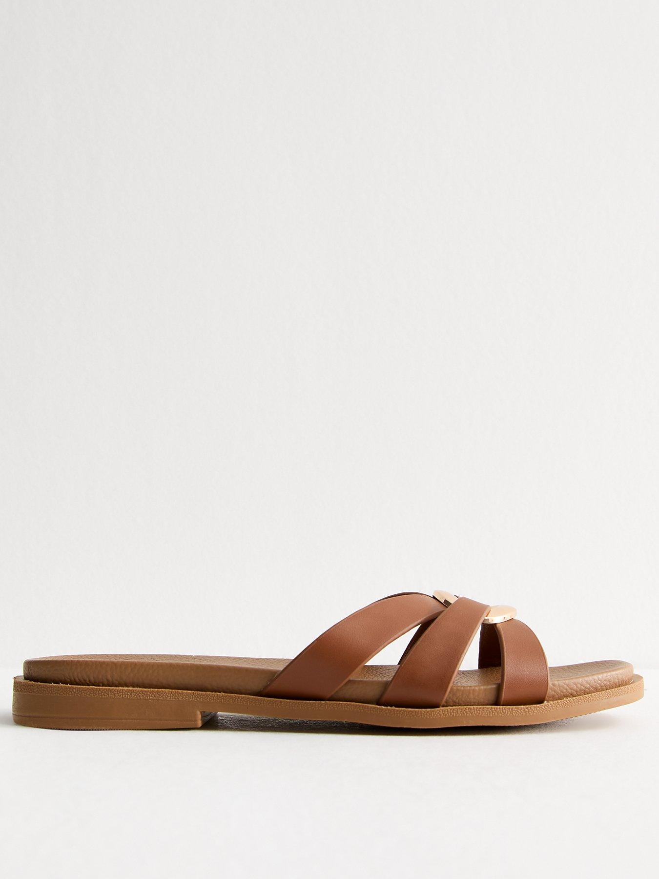 undefined Multi Strap Flat Sandals - Tan Brown