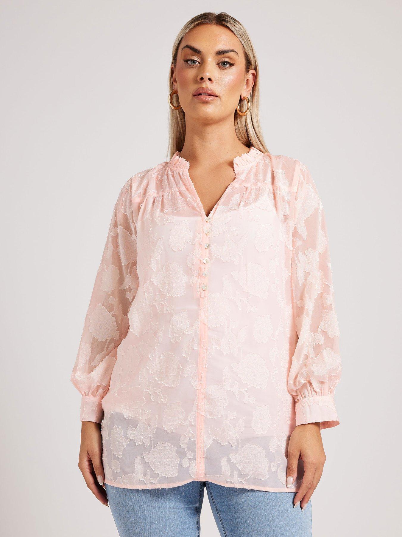  image of yours-curve-jacquard-burn-out-blouse-pink