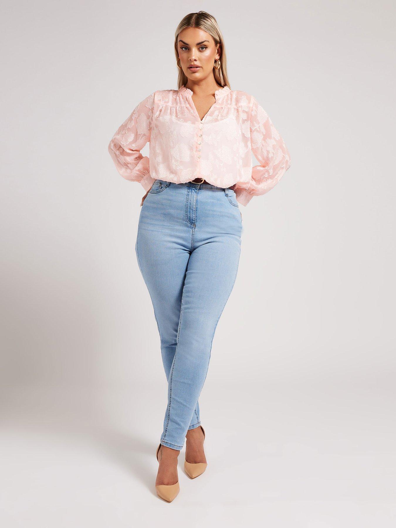  image of yours-curve-jacquard-burn-out-blouse-pink