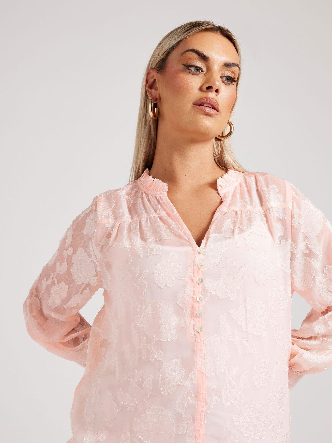  image of yours-curve-jacquard-burn-out-blouse-pink