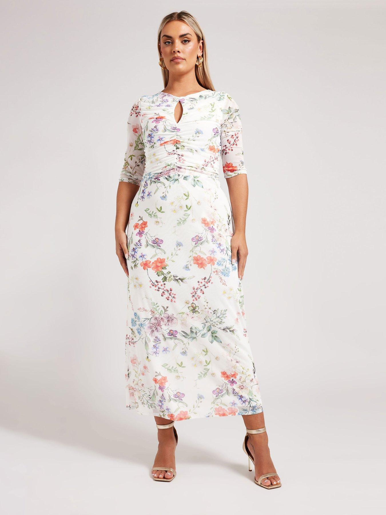 undefined Curve Keyhole Mesh Dress - White