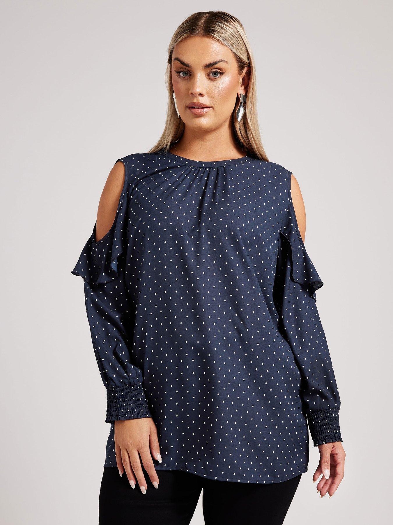 yours-curve-spotted-cold-shoulder-blouse-blue