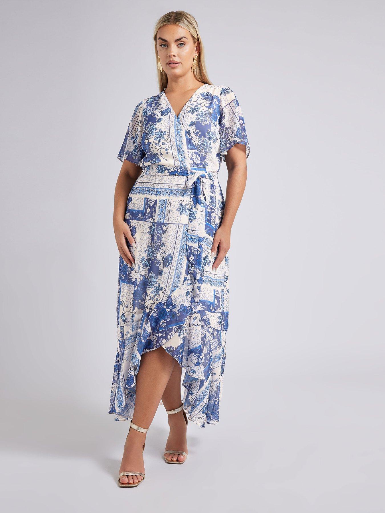 undefined Curve Scarf Print Wrap Ruffle Dress