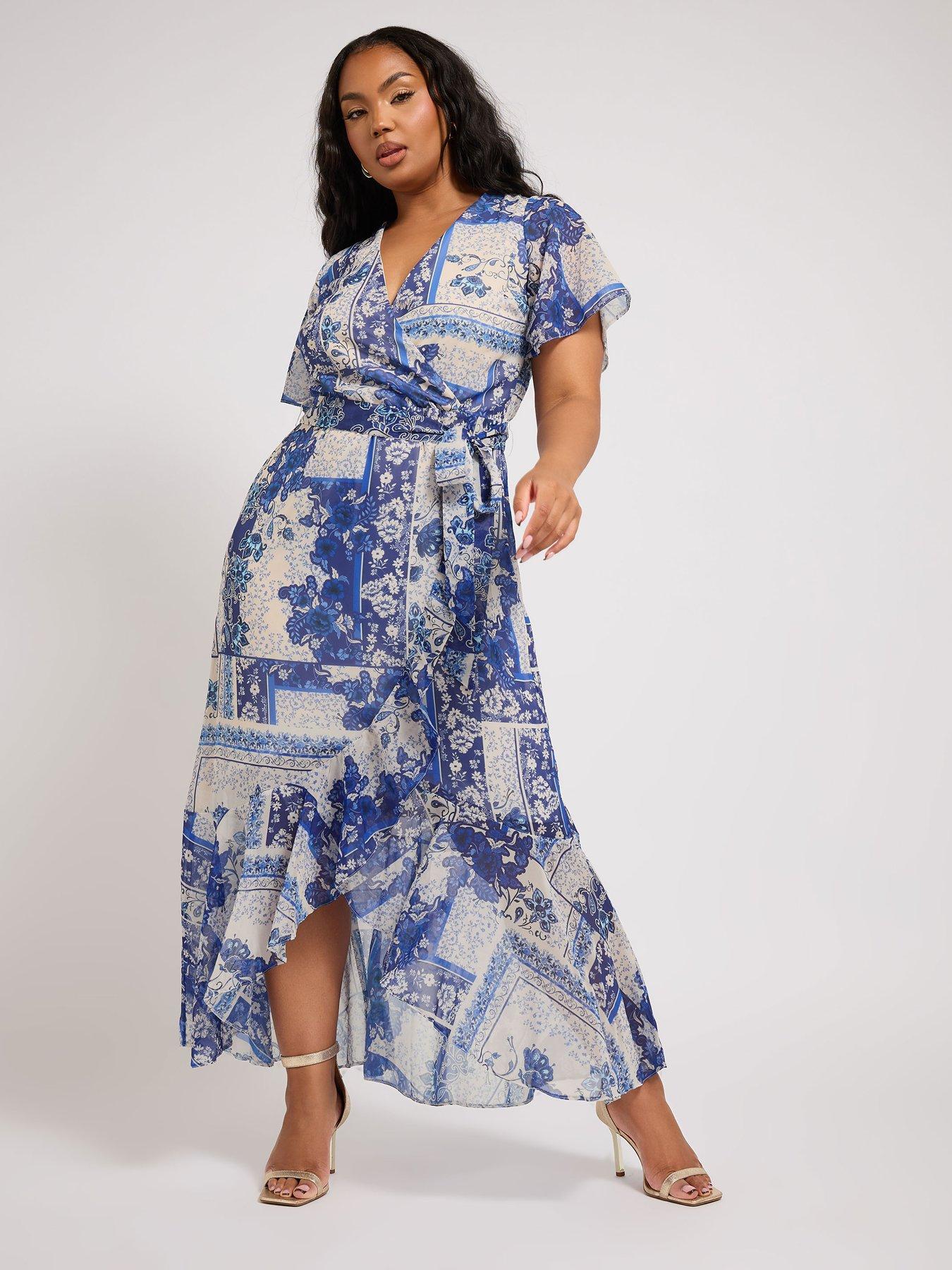 Image 3 of 4 of Yours Curve Scarf Print Wrap Ruffle Dress