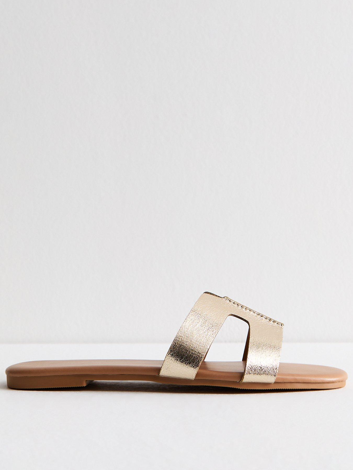undefined Gold Faux Leather Cut Out Strap Mules