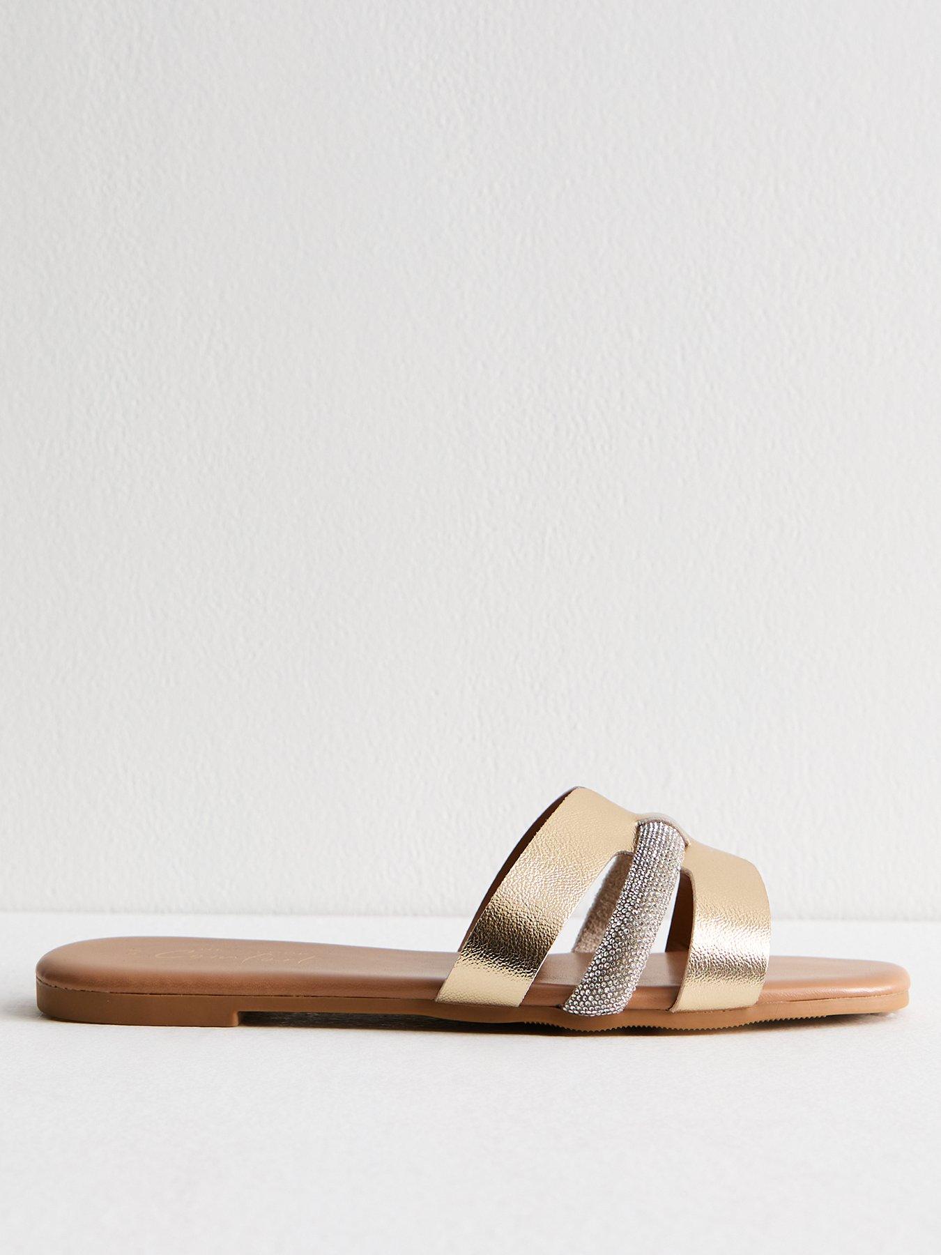 undefined Gold Metallic Embellished Faux Leather Sandals