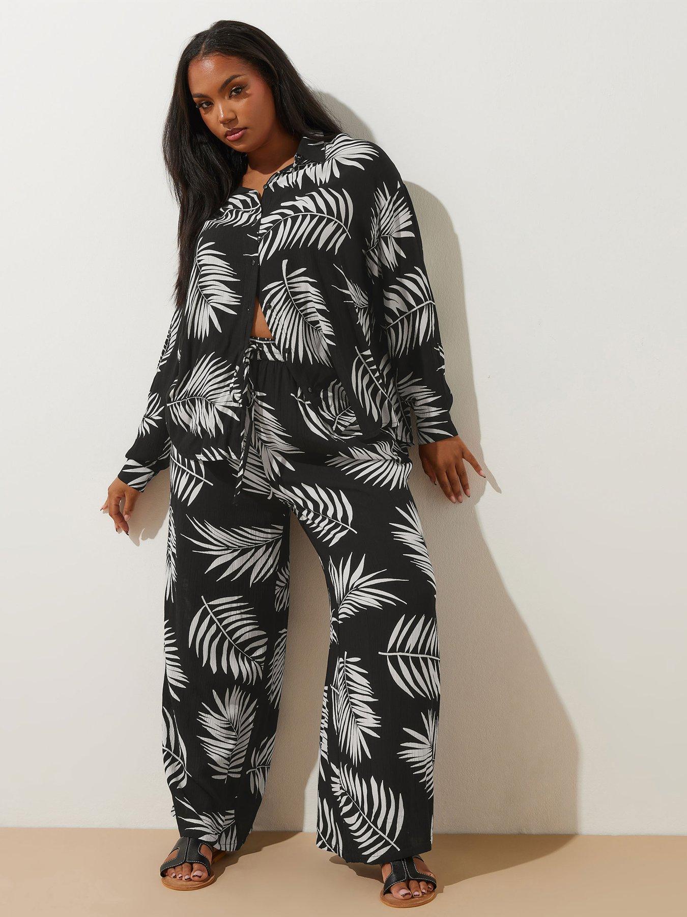  image of yours-curve-long-sleeve-crinkle-co-ord-shirt-black