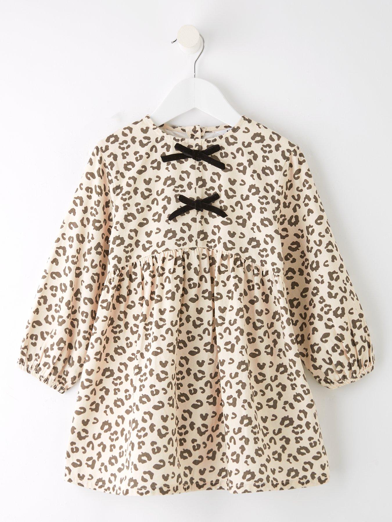Mini V by Very Girls Textured Leopard Print Long Sleeve Dress - Multi