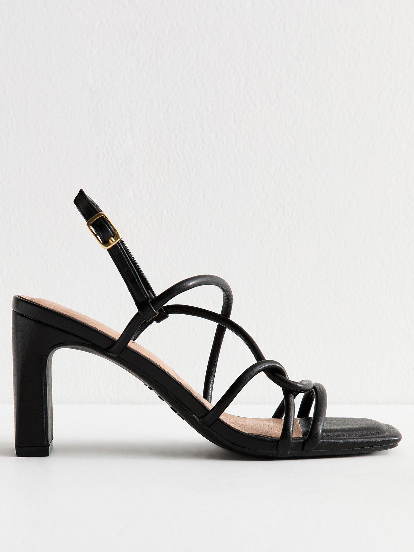 undefined Black Faux Leather Block Heel Sandals