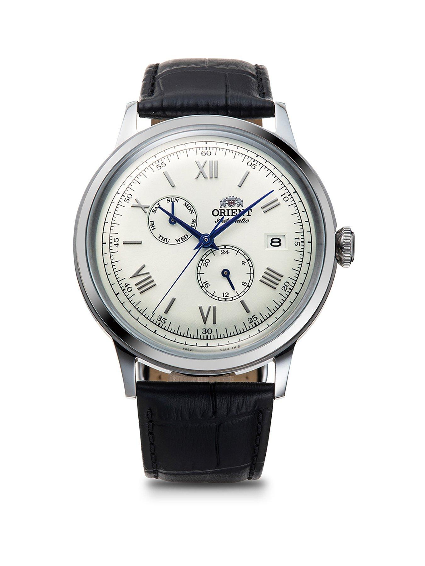 orient-bambino-automatic-multi-dial-40mm-silver-dial-stainless-steel-case-black-leather-strap