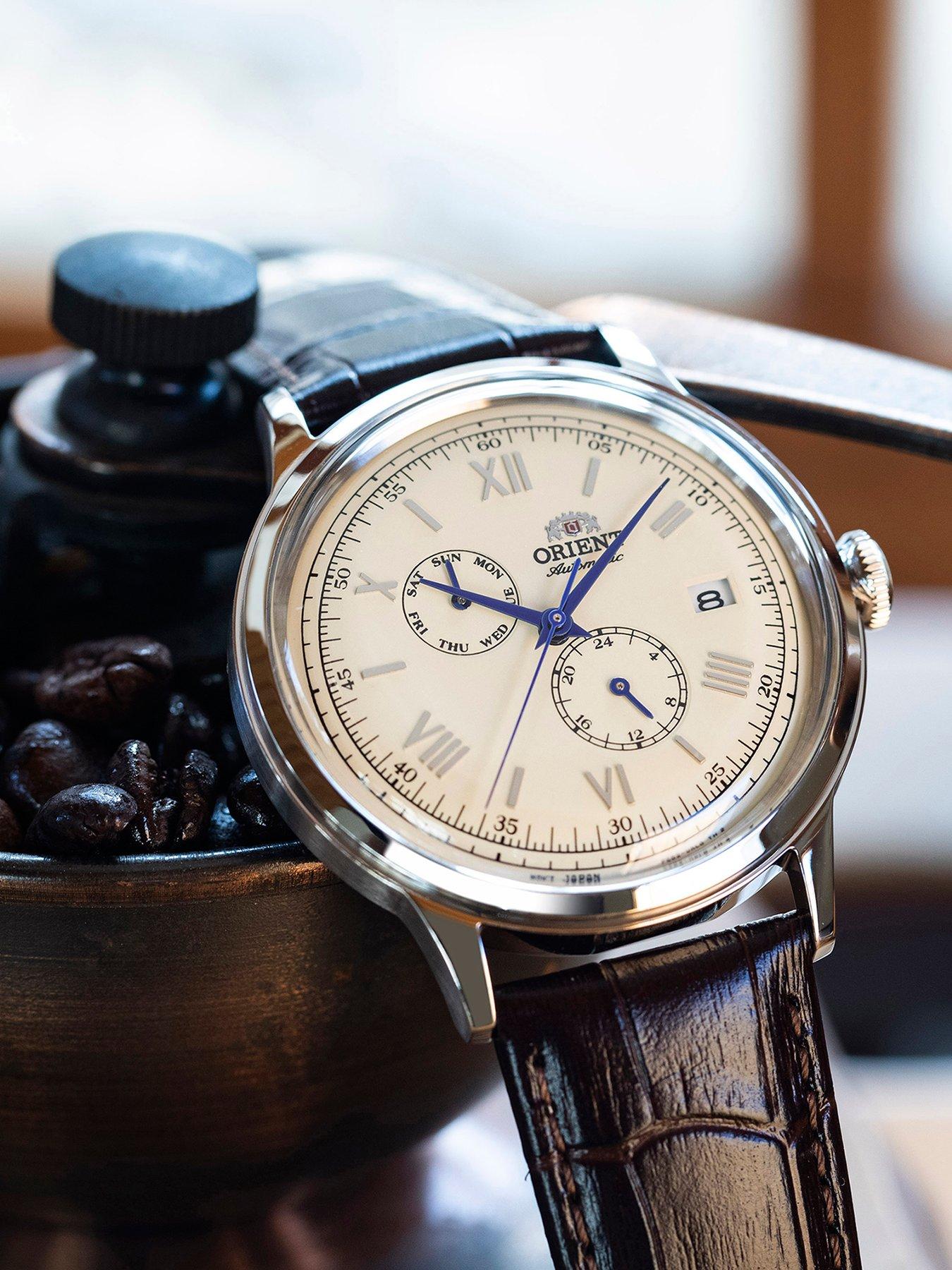 Orient Bambino Automatic Multi Dial 40mm Silver Dial Stainless Steel Case Black Leather Strap