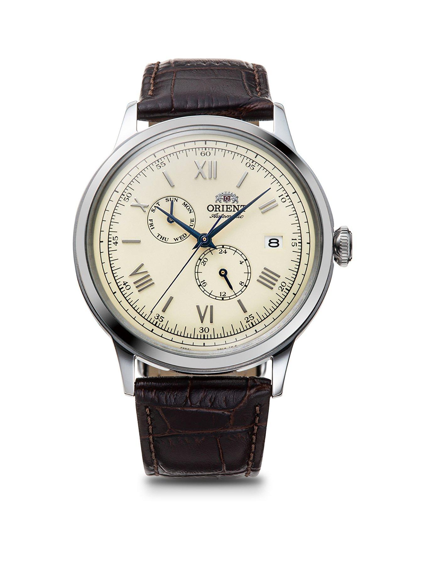 Orient Bambino Automatic Multi Dial 40mm Cream Dial Stainless Steel Case Brown Leather Strap