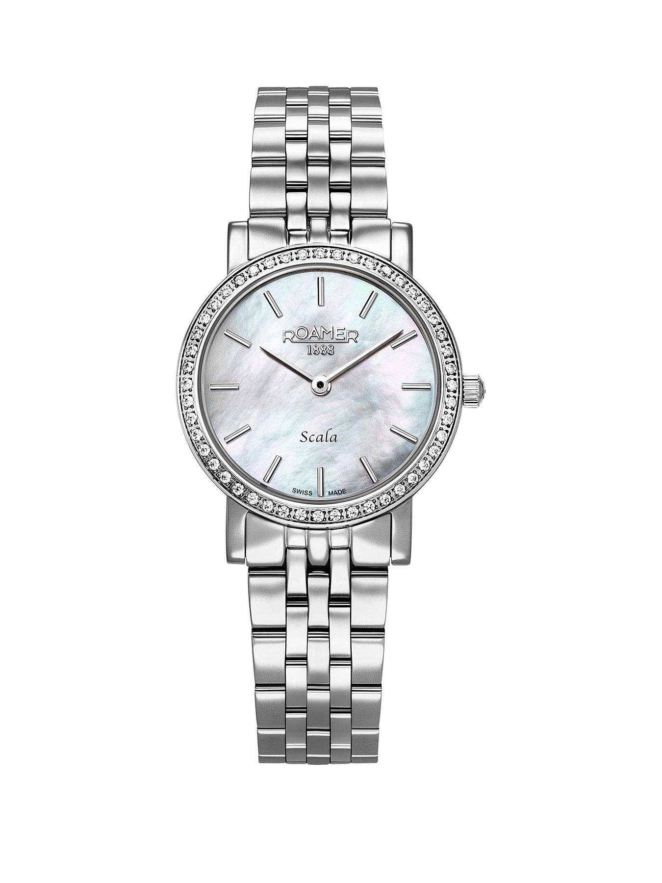 Roamer of Switzerland Swiss Made Ladies Scala Watch with MOP Dial Stainless Steel Case and Bracelet Crystal set Bezel
