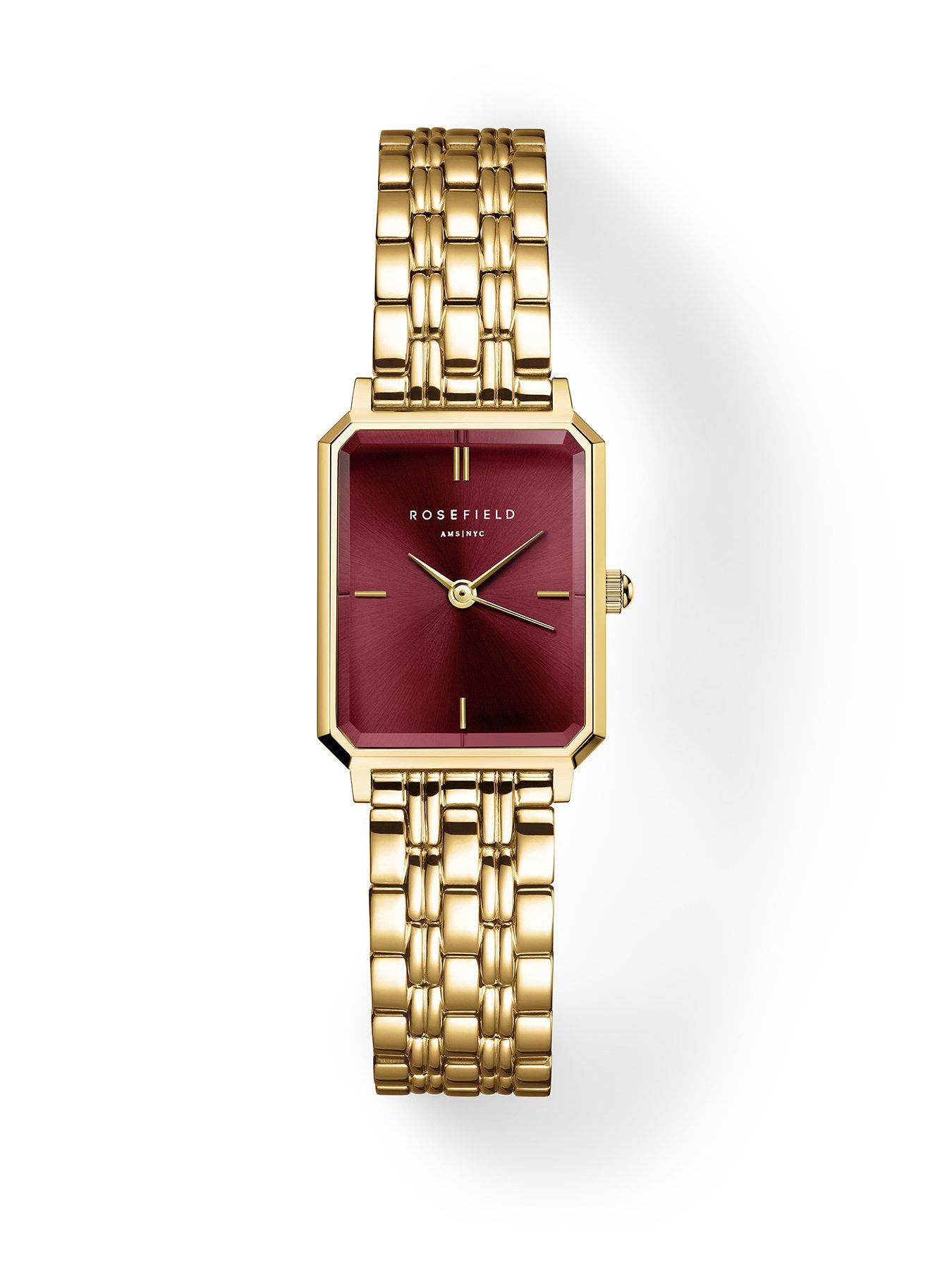 Rosefield Octagon XS Burgundy Sunray Dial in Gold IP Watch