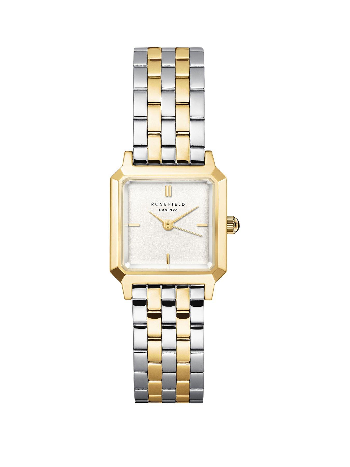 Rosefield Boxelle Silver Sunray Dial in Gold Bicolour IP