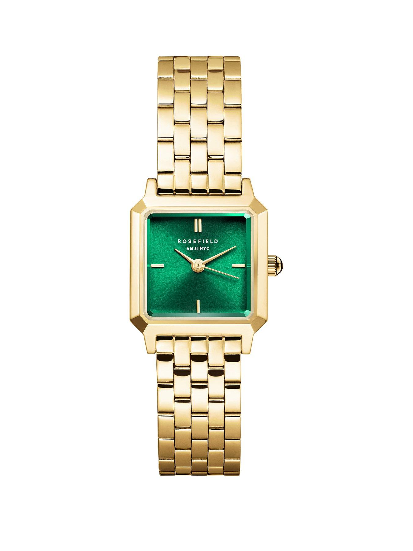 Rosefield Boxelle Green Sunray Dial Watch in Gold IP