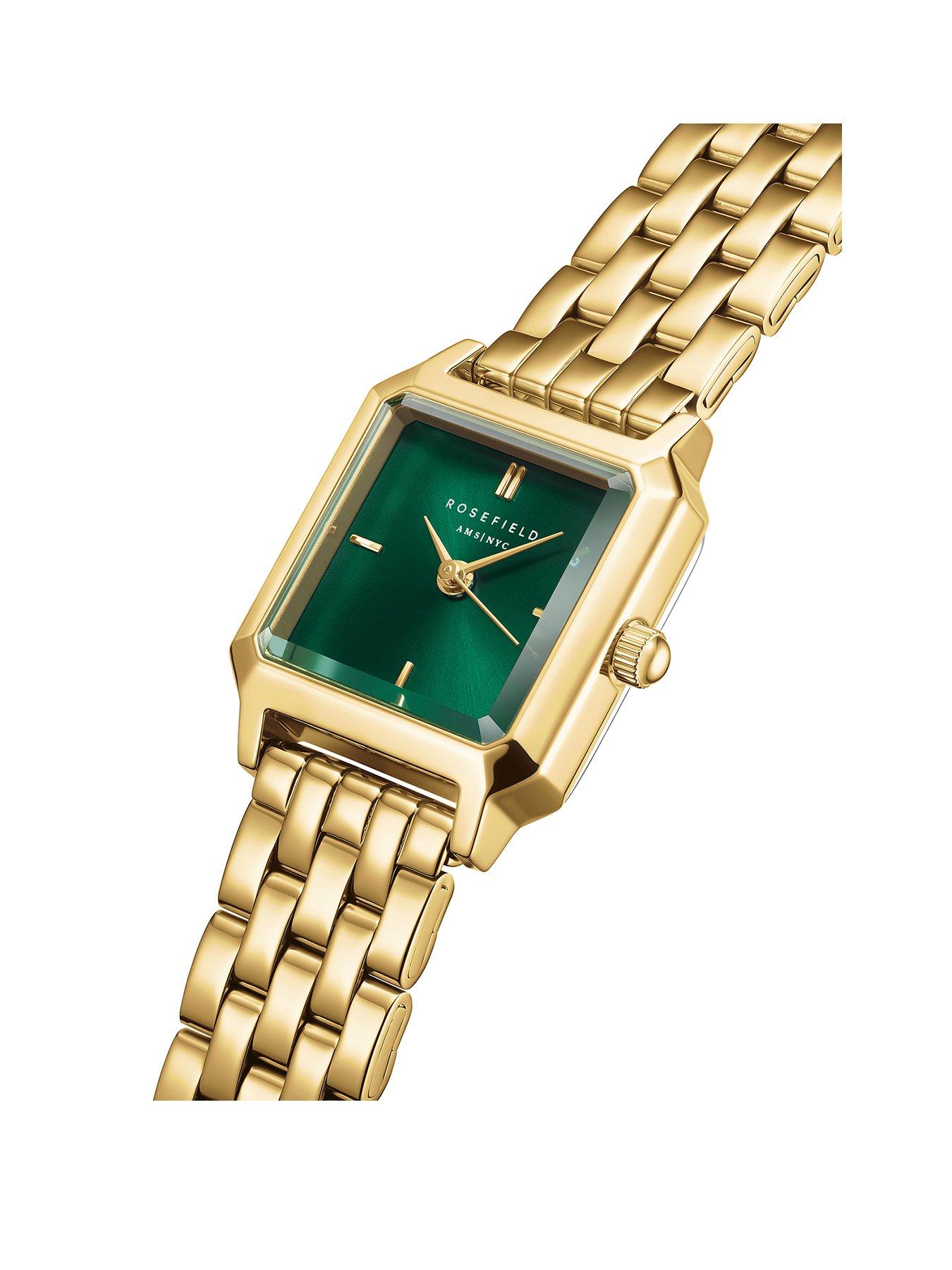  image of rosefield-boxelle-green-sunray-dial-in-gold-ip