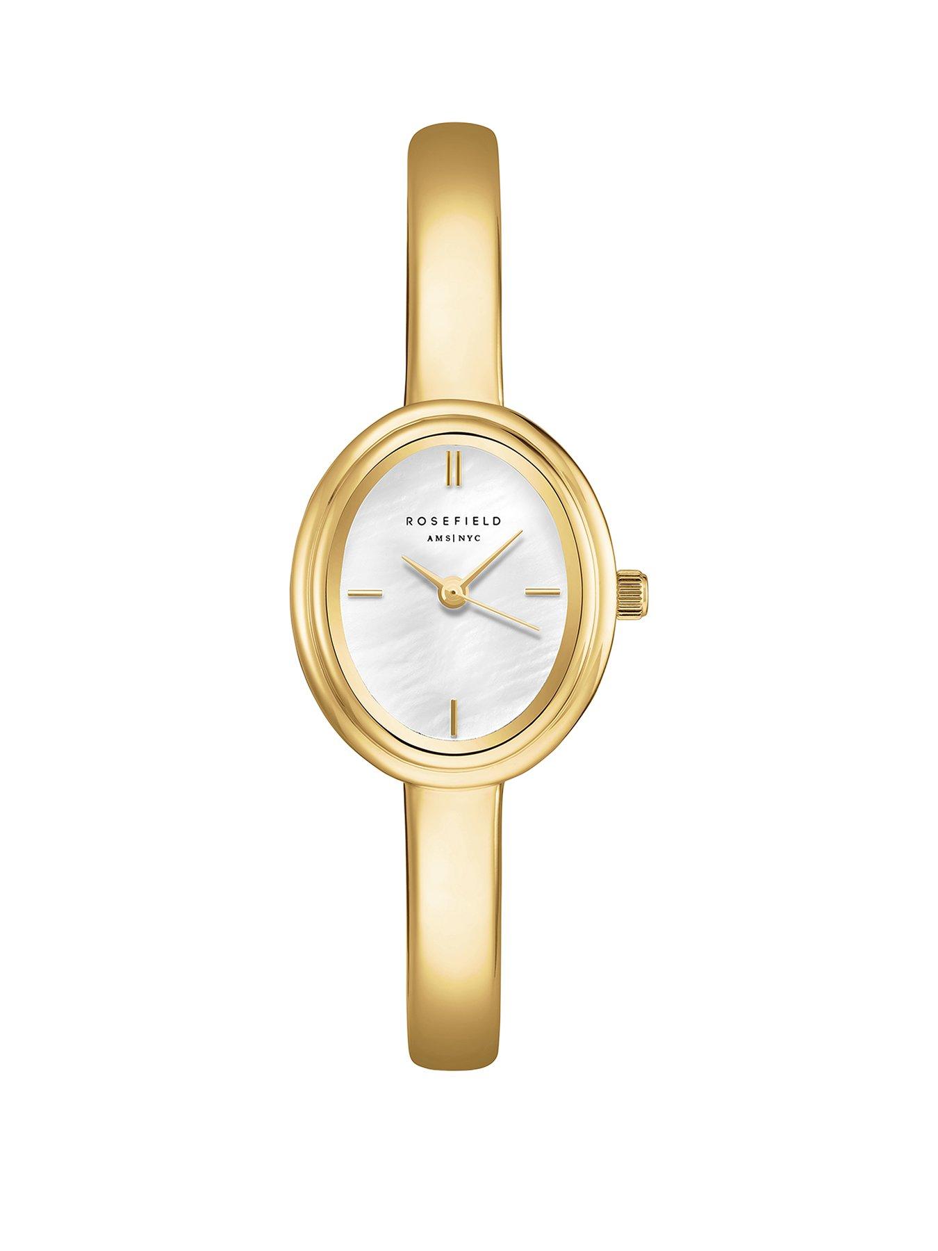 Rosefield Studio Bangle Watch with Oval MOP Dial on a Gold IP Bangle