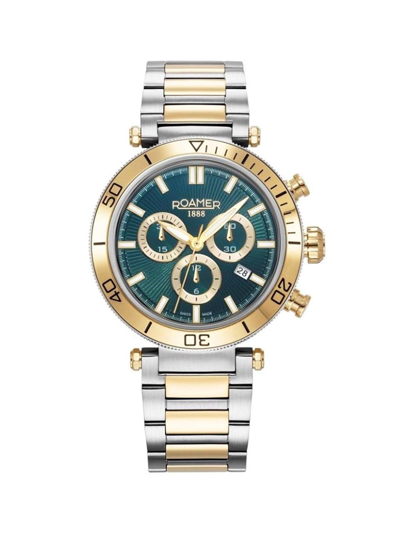 Image 1 of 5 of Roamer of Switzerland Swiss Made Men's Toscana Watch with Gold IP Bi-Colour Stainless Steel Case and Bracelet and Green Dial