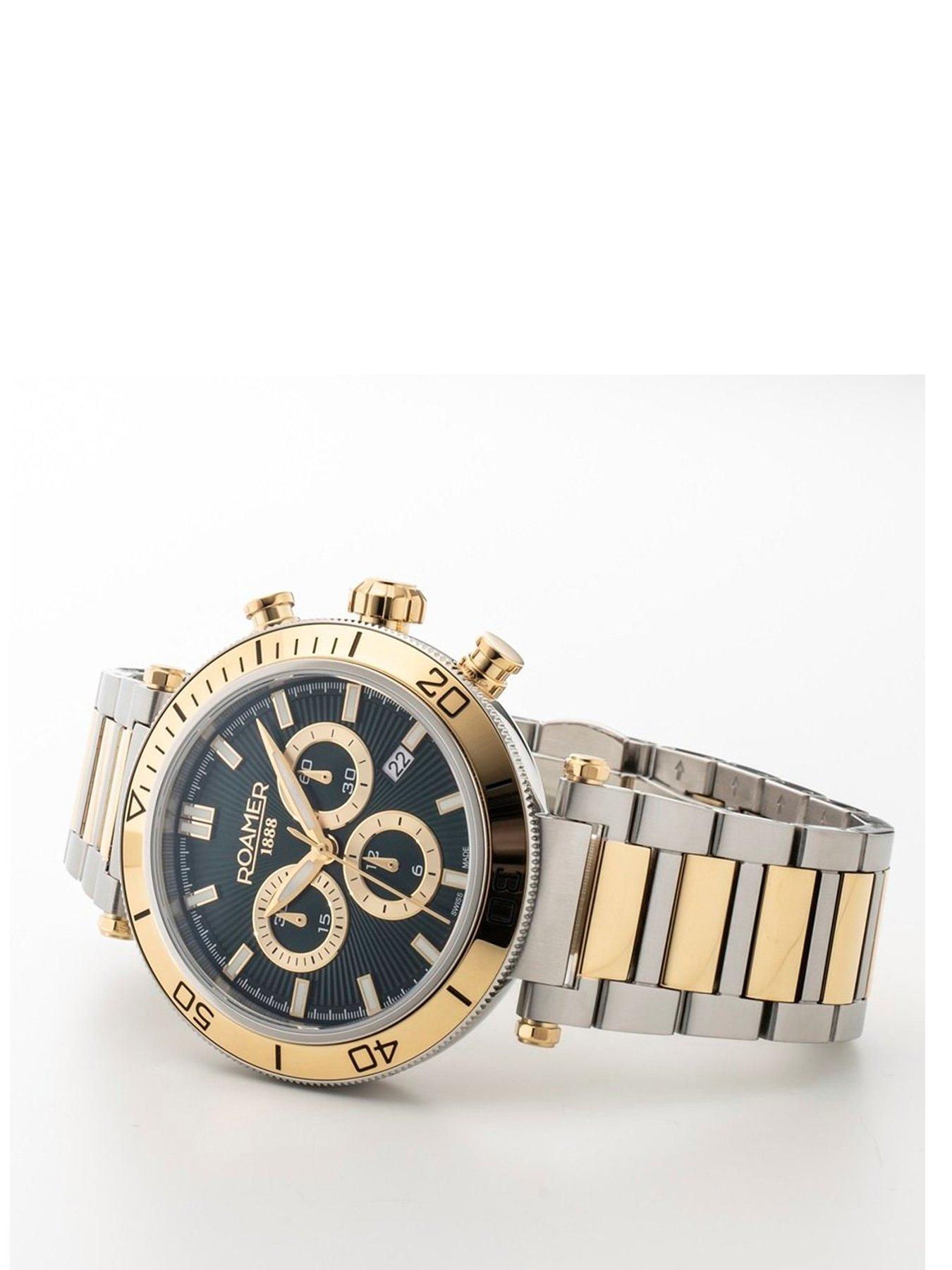 Image 2 of 5 of Roamer of Switzerland Swiss Made Men's Toscana Watch with Gold IP Bi-Colour Stainless Steel Case and Bracelet and Green Dial