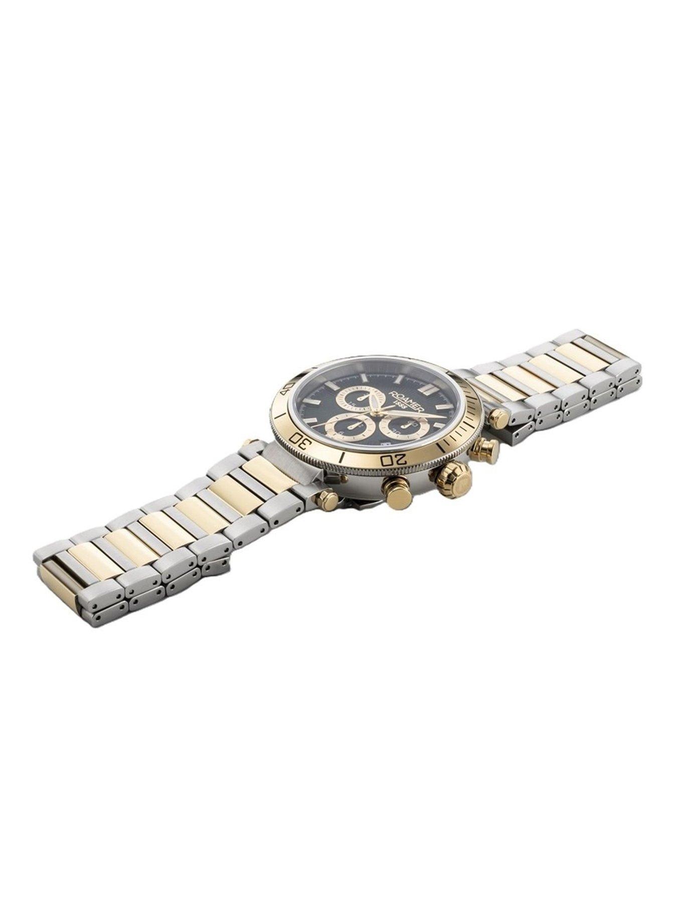 Image 3 of 5 of Roamer of Switzerland Swiss Made Men's Toscana Watch with Gold IP Bi-Colour Stainless Steel Case and Bracelet and Green Dial