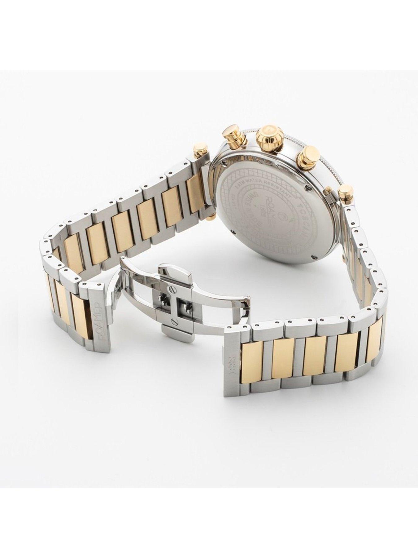 Image 4 of 5 of Roamer of Switzerland Swiss Made Men's Toscana Watch with Gold IP Bi-Colour Stainless Steel Case and Bracelet and Green Dial