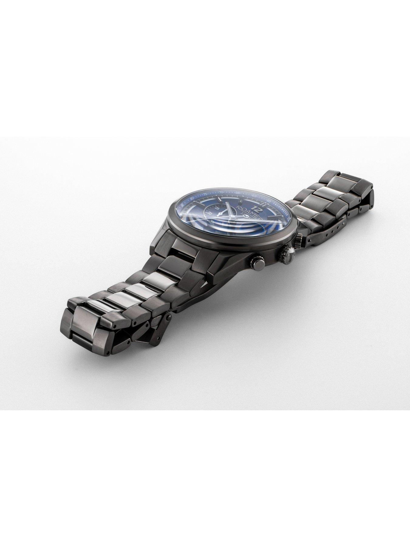  image of roamer-swiss-made-helios-power-mens-titamium-case-and-bracelet-with-blue-dial