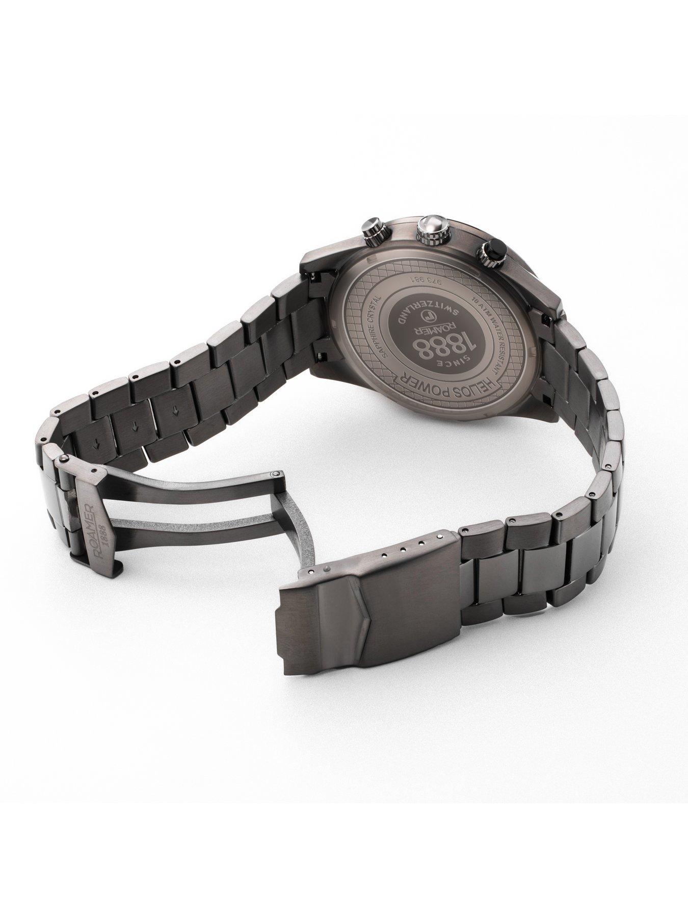  image of roamer-swiss-made-helios-power-mens-titamium-case-and-bracelet-with-blue-dial