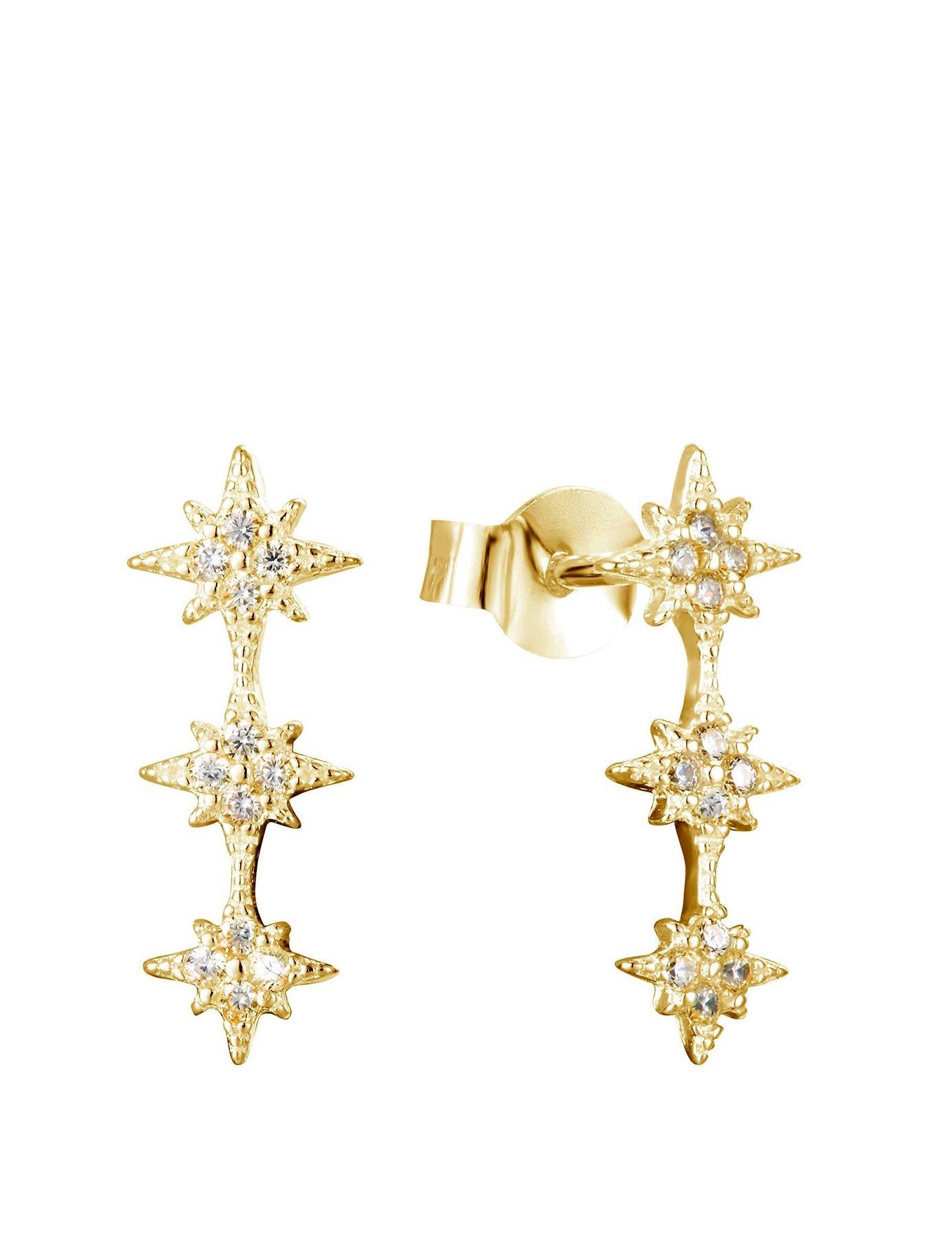  image of seol-gold-18ct-gold-plated-sterling-silver-star-cz-climber-studs