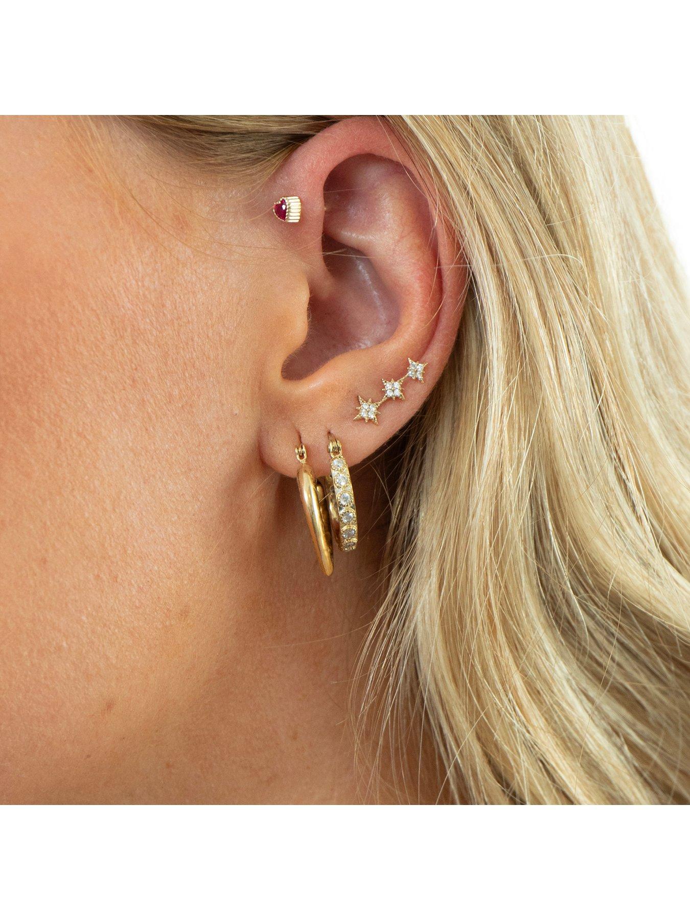  image of seol-gold-18ct-gold-plated-sterling-silver-star-cz-climber-studs