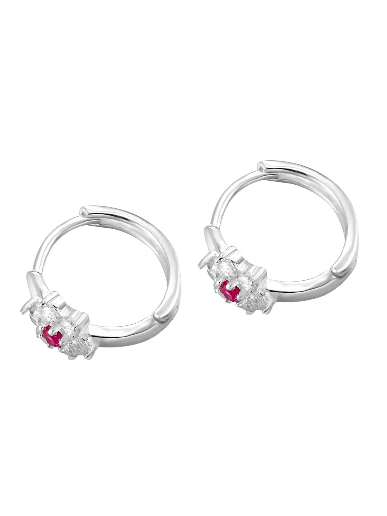  image of seol-gold-sterling-silver-ruby-flower-cz-huggie-hoops