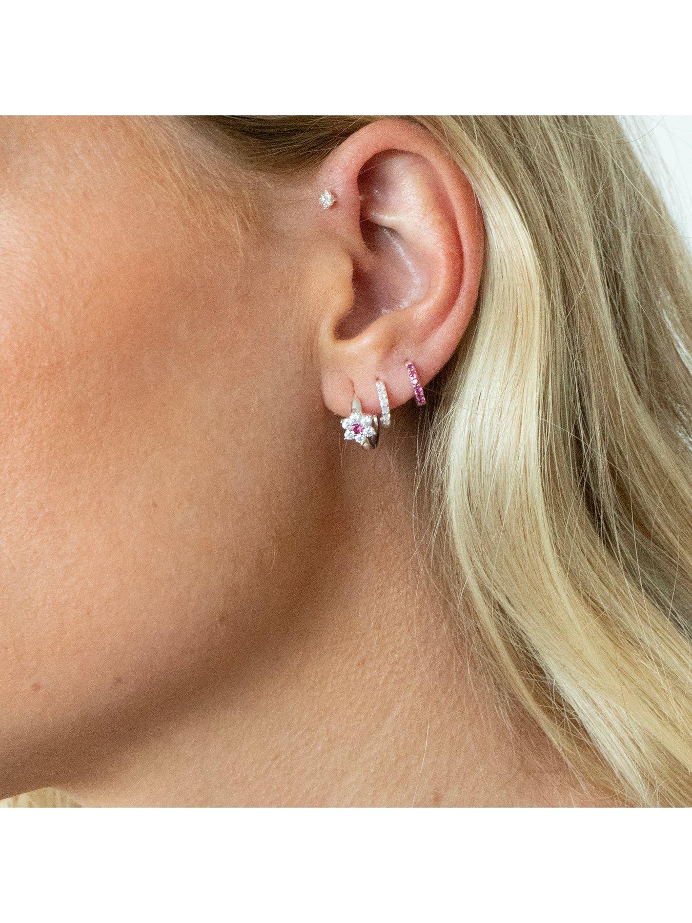  image of seol-gold-sterling-silver-ruby-flower-cz-huggie-hoops
