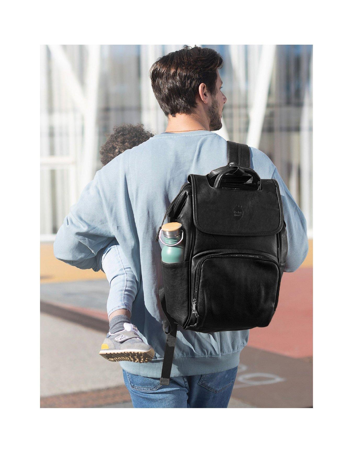 black leather changing backpack Changing/Diaper (unisex)- Leather Bag Personalized (Black) Made with premium black leather this bag is perfect for both new mums and dads Stackers Black Leather Baby Changing