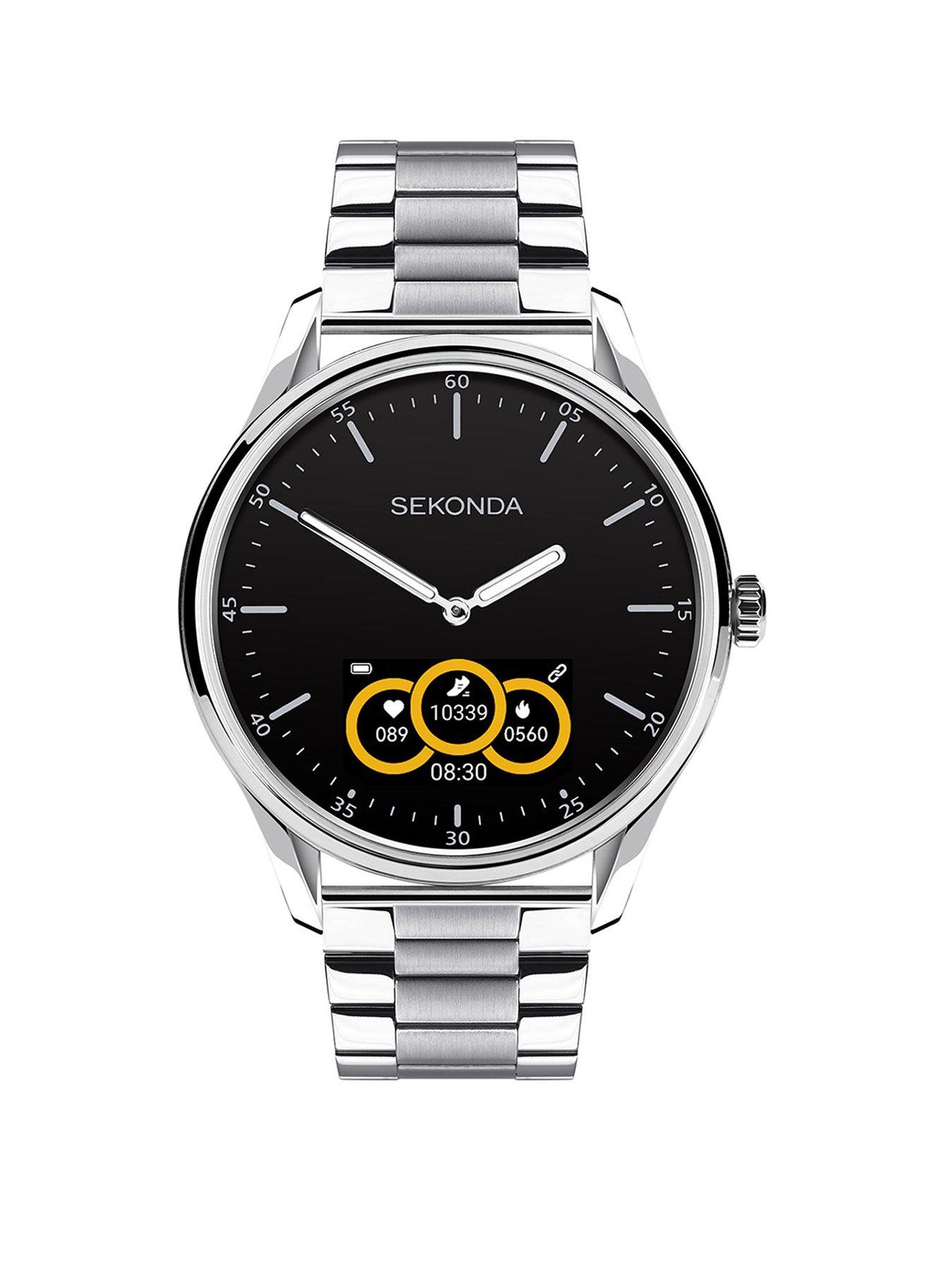 undefined Mens Silver Stainless Steel Bracelet with Black Dial Hybrid Smartwatch