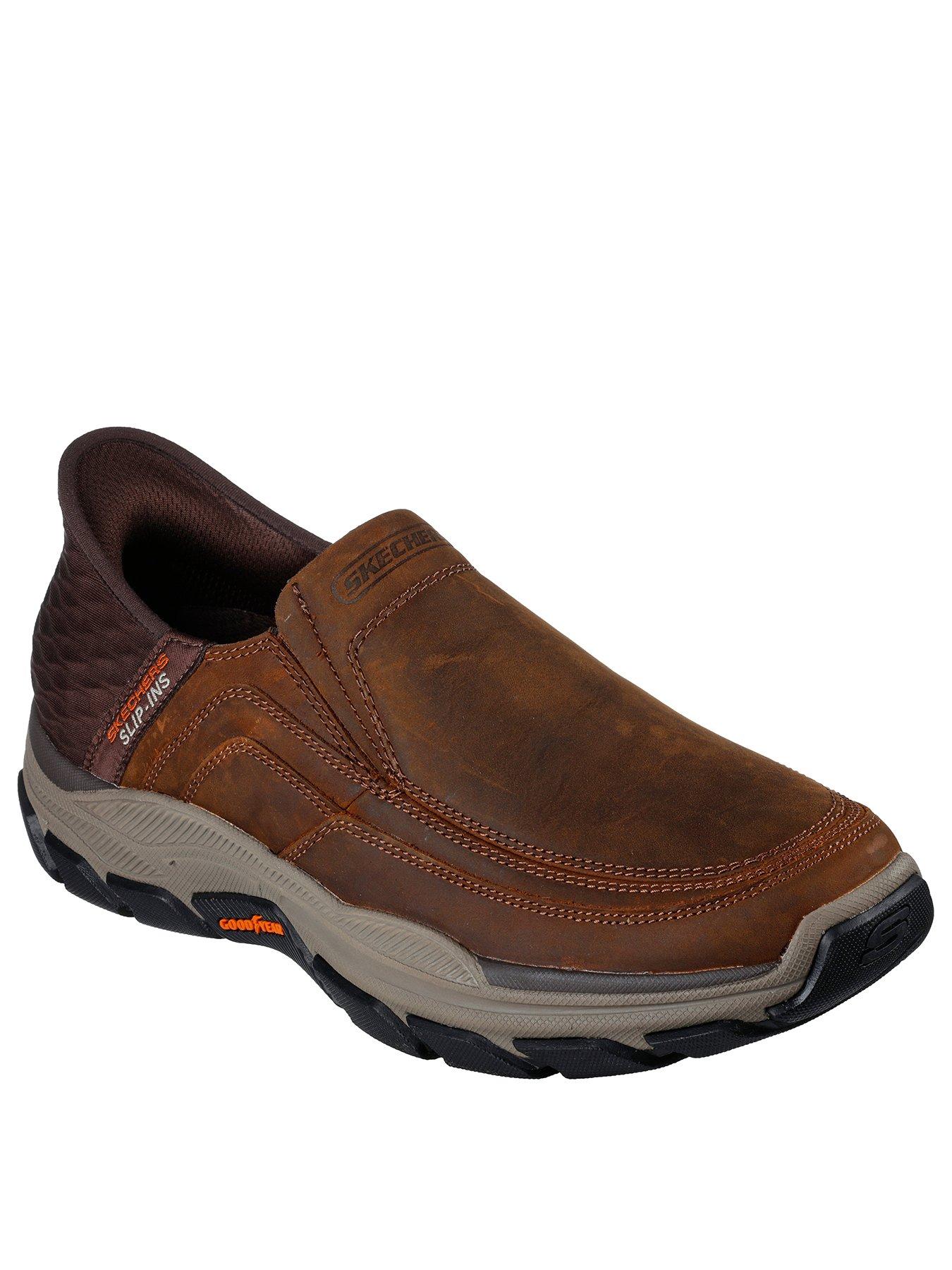  image of skechers-respected-wide-fit-moc-toe-leather-casual-slip-on-shoes--brown