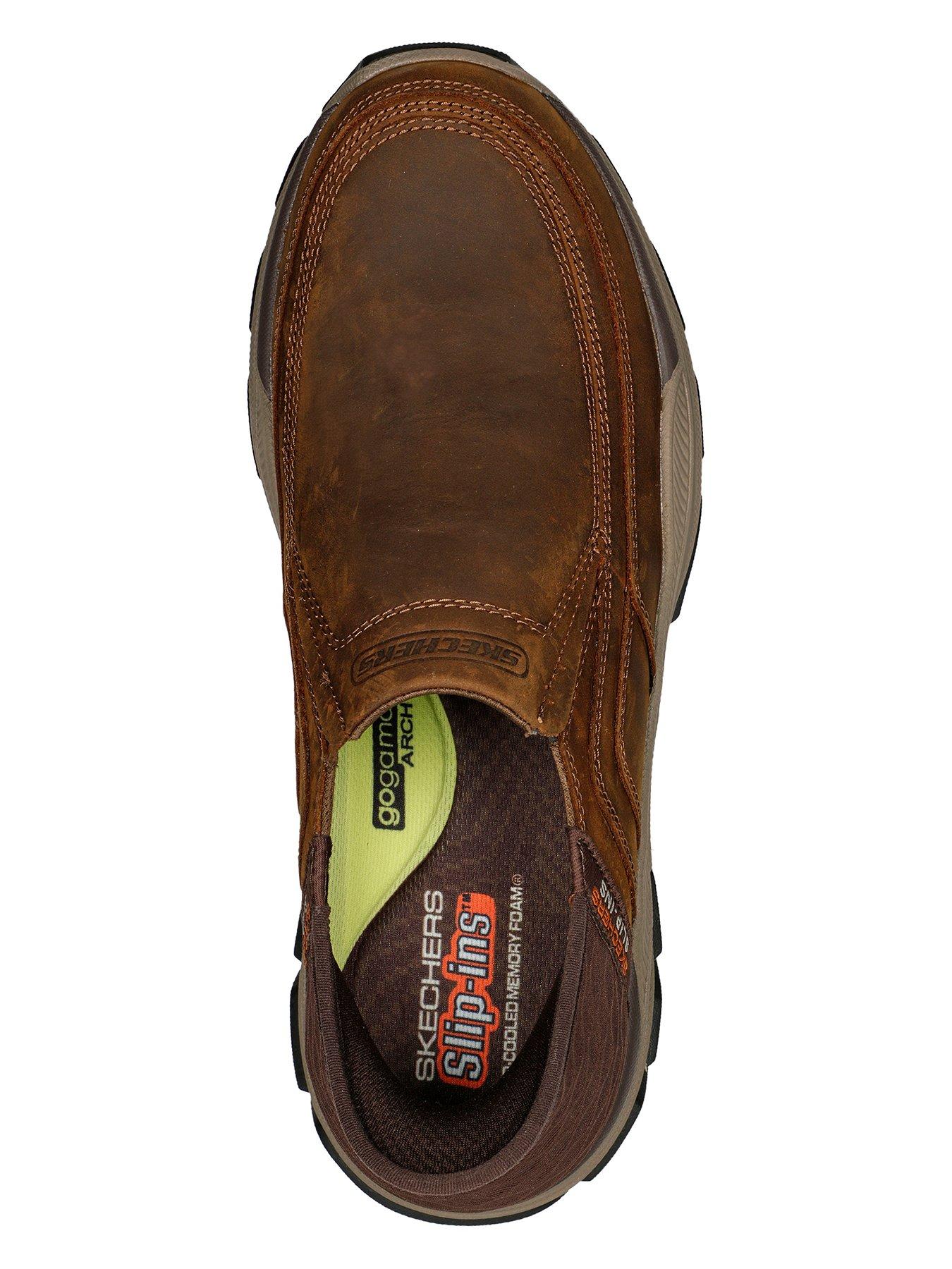  image of skechers-respected-wide-fit-moc-toe-leather-casual-slip-on-shoes--brown